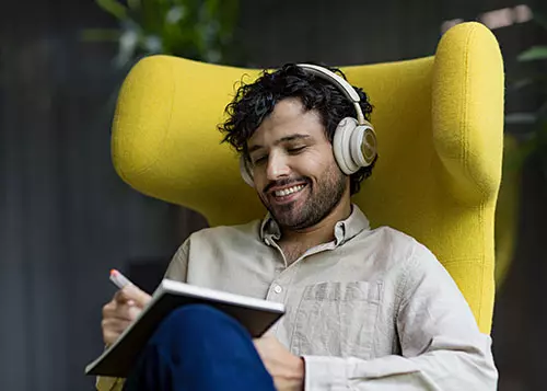 Man listening to podcast