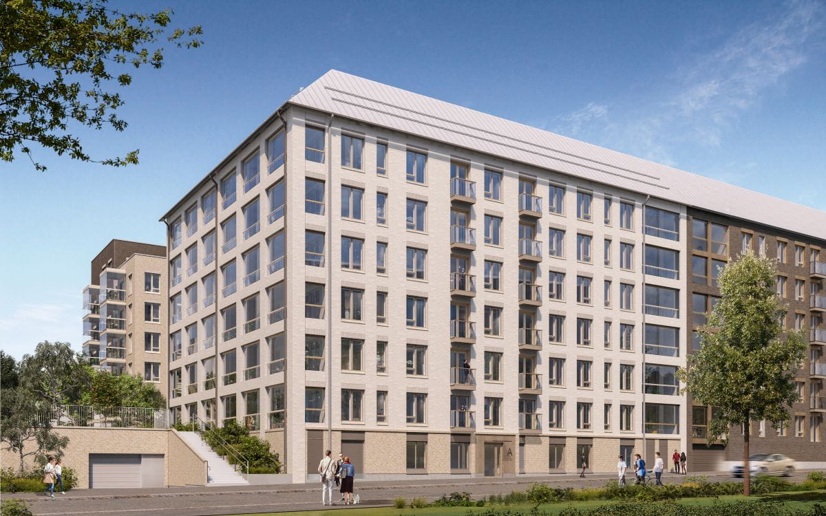 Havainnekuva Helsingin Koskelaan rakennettavasta kerrostalosta